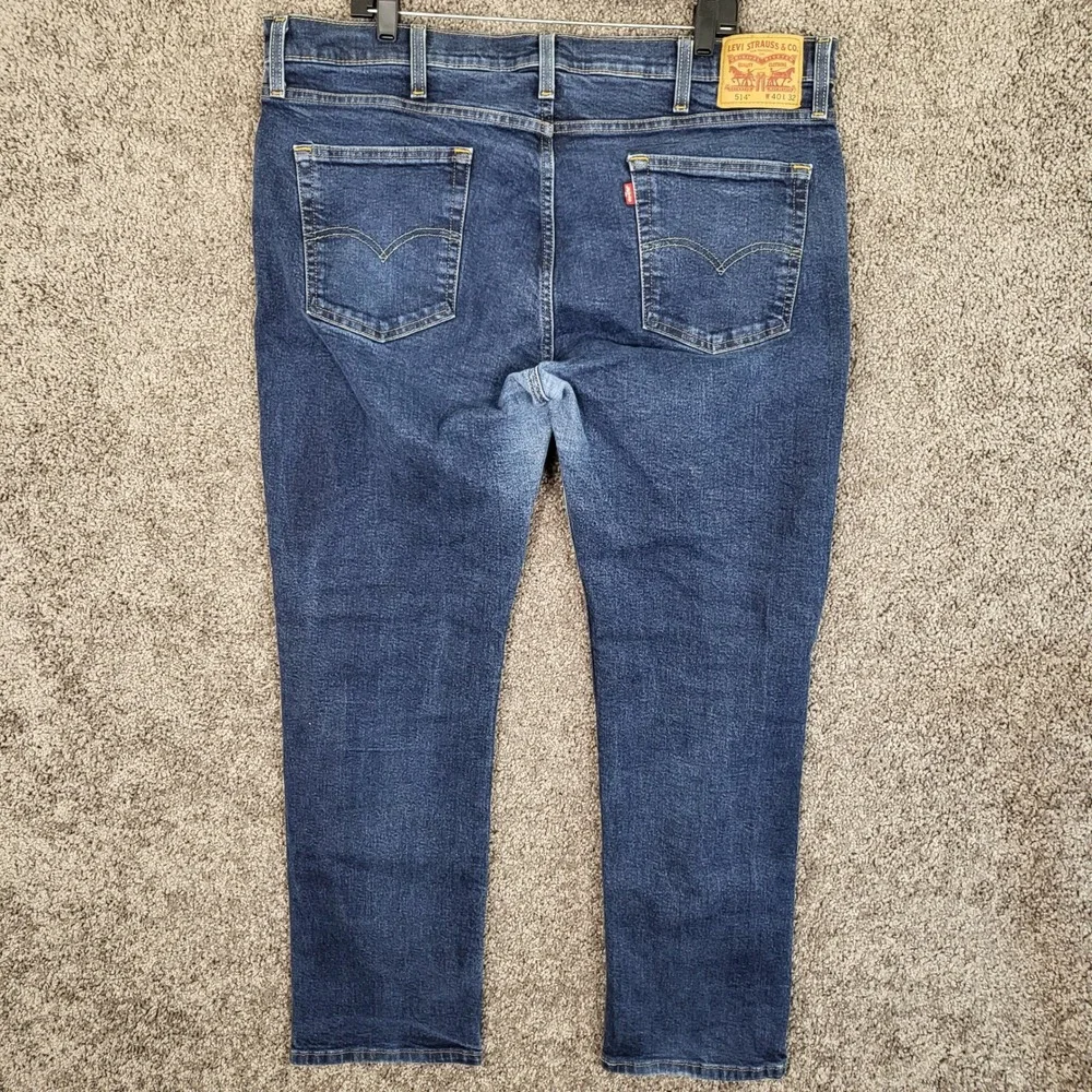 Levi Strauss Mens 514‎ Jeans W40 L32 Straight Fit Dark Wash Cotton Blend Read*